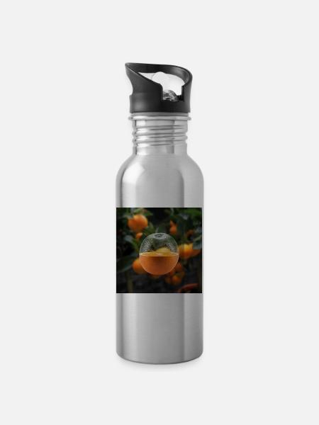 Juicy Orange mit Glaseffekt - Trinkflasche mit integriertem Trinkhalm - Lightsilver