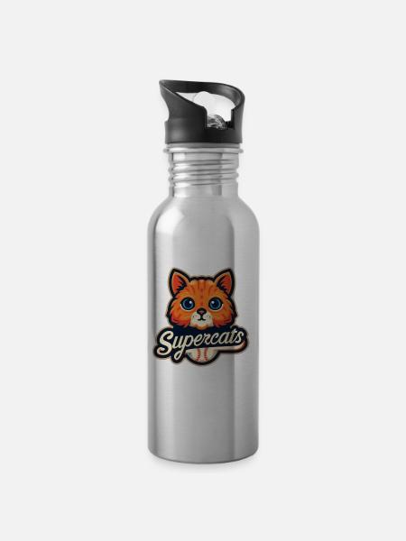 Supercats 5 Logo - Trinkflasche mit integriertem Trinkhalm - Lightsilver