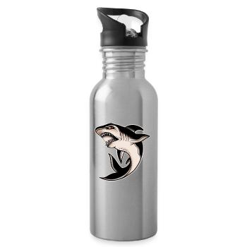 Traditionelles Tattoo des weißen Hais der alten Schule - Trinkflasche mit integriertem Trinkhalm - Lightsilver - Rechts