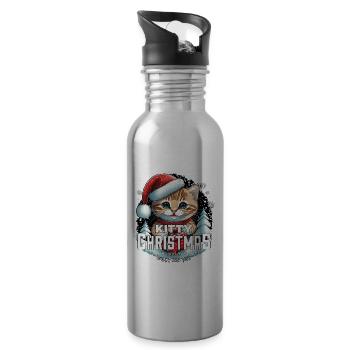 Christmas Cat - Kitty Christmas - Water bottle with straw - silver - Right