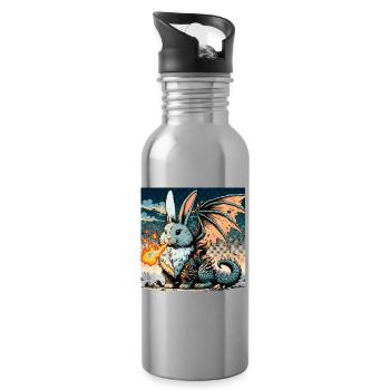 Dragon lapin cracheur de feu #01 - Gourde avec paille intégrée - argent clair - Droite