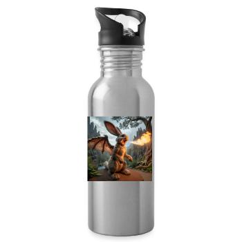 Feuerspeiender Hase Drache #17 - Trinkflasche mit integriertem Trinkhalm - Lightsilver - Rechts