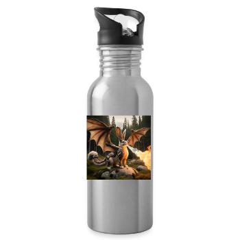 Feuerspeiender Hase Drache #16 - Trinkflasche mit integriertem Trinkhalm - Lightsilver - Rechts