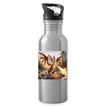 Feuerspeiender Hase Drache #12 - Trinkflasche mit integriertem Trinkhalm - Lightsilver - Rechts