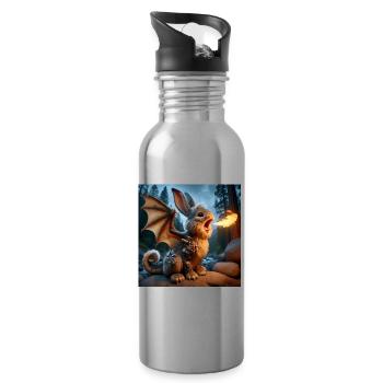 Feuerspeiender Hase Drache #18 - Trinkflasche mit integriertem Trinkhalm - Lightsilver - Rechts