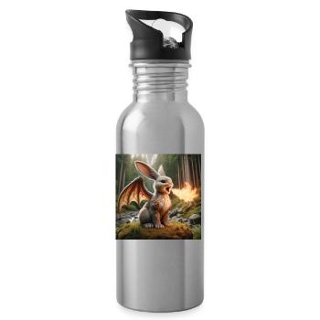 Feuerspeiender Hase Drache #19 - Trinkflasche mit integriertem Trinkhalm - Lightsilver - Rechts