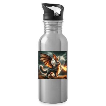 Feuerspeiender Hase Drache #03 - Trinkflasche mit integriertem Trinkhalm - Lightsilver - Rechts