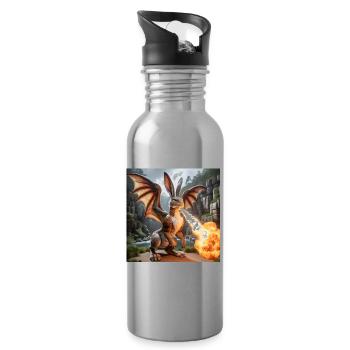 Fire Breathing Bunny Dragon #09 - Water bottle with straw - silver - Right