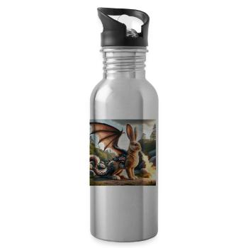 Feuerspeiender Hase Drache #07 - Trinkflasche mit integriertem Trinkhalm - Lightsilver - Rechts