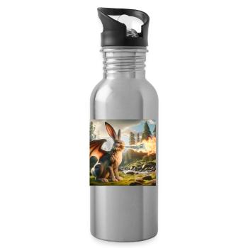 Feuerspeiender Hase Drache #08 - Trinkflasche mit integriertem Trinkhalm - Lightsilver - Rechts