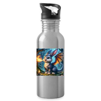 Feuerspeiender Hase Drache #02 - Trinkflasche mit integriertem Trinkhalm - Lightsilver - Rechts