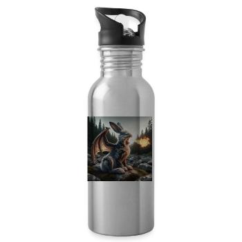 Feuerspeiender Hase Drache #25 - Trinkflasche mit integriertem Trinkhalm - Lightsilver - Rechts