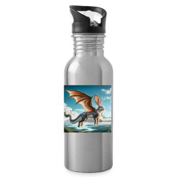 Flying Bunny Dragon #02 - Water bottle with straw - silver - Right
