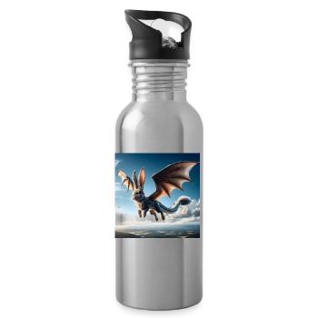 Fliegender Hase Drache #01 - Trinkflasche mit integriertem Trinkhalm - Lightsilver - Rechts