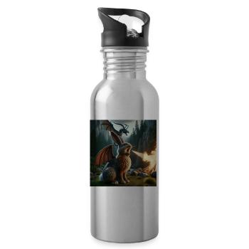 Dragon Lapin Cracheur de Feu #21 - Gourde avec paille intégrée - argent clair - Droite