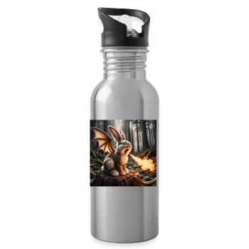 Fire Breathing Bunny Dragon #23 - Water bottle with straw - silver - Right