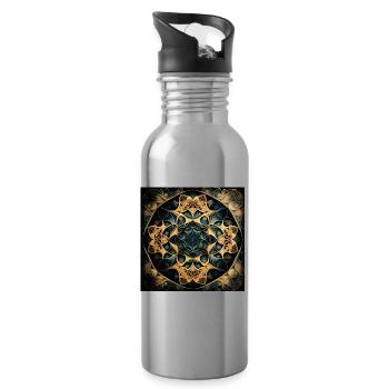 Fraktales Mandala - Trinkflasche mit integriertem Trinkhalm - Lightsilver - Rechts