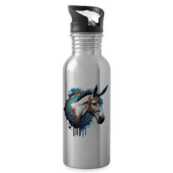 Esel / Tier /Grautier / Mähne / iah / Lasstier - Trinkflasche mit integriertem Trinkhalm - Lightsilver - Rechts