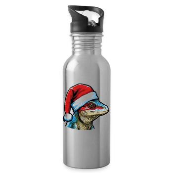 Tête de lézard Portrait de Noël de lézard - Gourde avec paille intégrée - argent clair - Droite