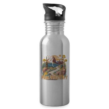 Hiking, Mountains - Water bottle with straw - silver - Right