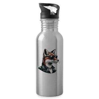 Renard des villes cool avec veste en cuir et lunettes de soleil - Gourde avec paille intégrée - argent clair - Droite