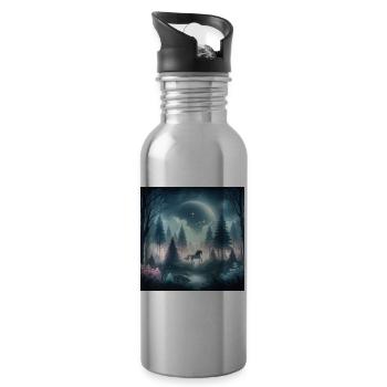 Unicorn in the Enchanted Forest Moonlight Mysticism - Water bottle with straw - silver - Right