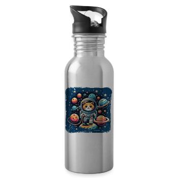 Kosmo Katze Astronaut Weltraum Mieze - Trinkflasche mit integriertem Trinkhalm - Lightsilver - Rechts