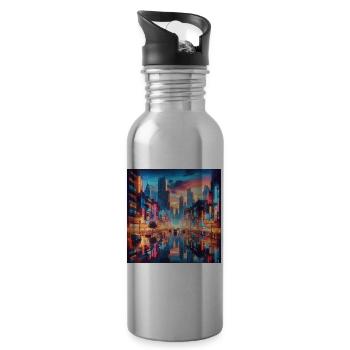 Neo Tokyo bei Nacht Metropole Japan Großstadt - Trinkflasche mit integriertem Trinkhalm - Lightsilver - Rechts