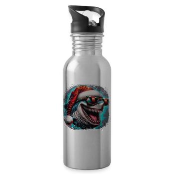 Weißer Hai mit Weihnachtsmütze und Sonnenbrille - Trinkflasche mit integriertem Trinkhalm - Lightsilver - Rechts