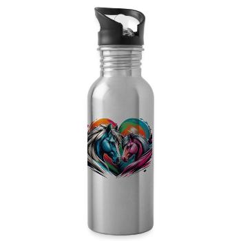 Cheval Amour Dans L’amour Chevaux Coeur Graffiti Style - Gourde avec paille intégrée - argent clair - Droite