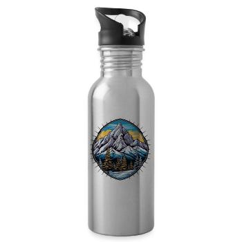 Mountains Winter Symbol - Water bottle with straw - silver - Right