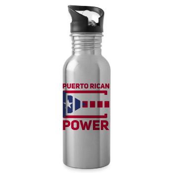 Puerto Rico Flagge | Puerto Ricaner Geschenkideen - Trinkflasche mit integriertem Trinkhalm - Lightsilver - Rechts