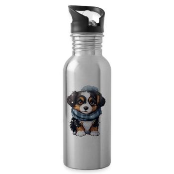 Bernese Mountain Dog puppy in winter - Water bottle with straw - silver - Right