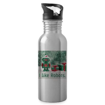 Like Robots Christmas Toy Retro Gifts Cute - Water bottle with straw - silver - Right