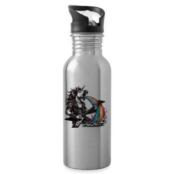 Rocker Heavy Metal Unicorn Puks Rainbow - Water bottle with straw - silver - Right