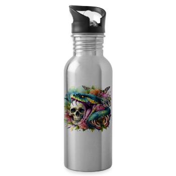 Snake Skull - Water bottle with straw - silver - Right