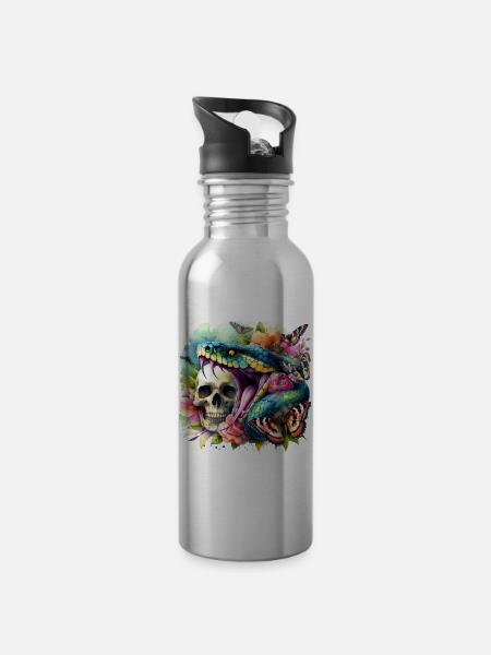 Schlangen-Schädel - Trinkflasche mit integriertem Trinkhalm - Lightsilver