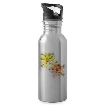 Cosmee with daisies blossom floral floral pattern - Water bottle with straw - silver - Right