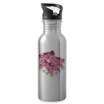 Margerite Blume pink Blumenranke Gänseblümchen - Trinkflasche mit integriertem Trinkhalm - Lightsilver - Rechts