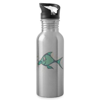 Fisch Linienkunst - Trinkflasche mit integriertem Trinkhalm - Lightsilver - Rechts