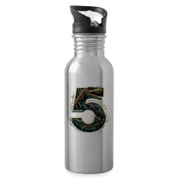 5 Years T-Rex 5th Birthday Gift - Water bottle with straw - silver - Right