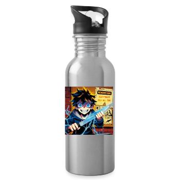 Electricity Kills: Funny Gifts for an Electrician - Water bottle with straw - silver - Right