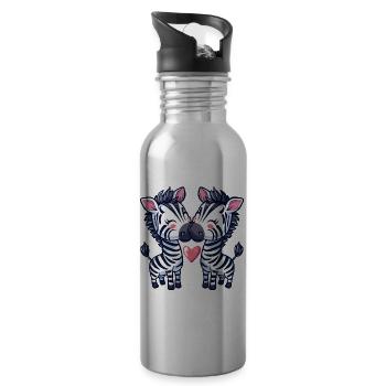 Zebra Comic Paar Liebe - Trinkflasche mit integriertem Trinkhalm - Lightsilver - Rechts