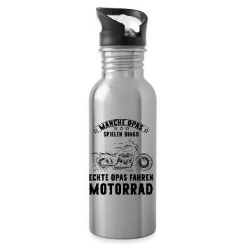 Manche Opas spielen Karten echte Opas fahren Motor - Trinkflasche mit integriertem Trinkhalm - Lightsilver - Rechts