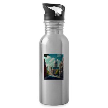 Oxford England Vintage Reiseposter WPA Souvenir - Trinkflasche mit integriertem Trinkhalm - Lightsilver - Rechts