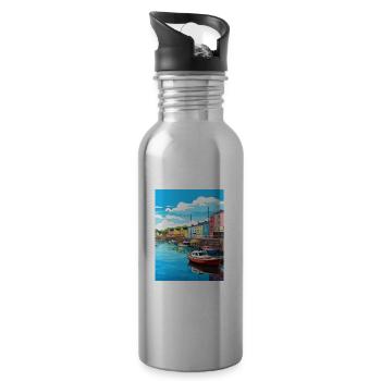 Plymouth England Vintage Reiseposter Souvenir - Trinkflasche mit integriertem Trinkhalm - Lightsilver - Rechts
