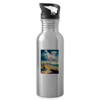 West Bay, Angleterre, Affiche de voyage vintage, Souvenir - Gourde avec paille intégrée - argent clair - Droite