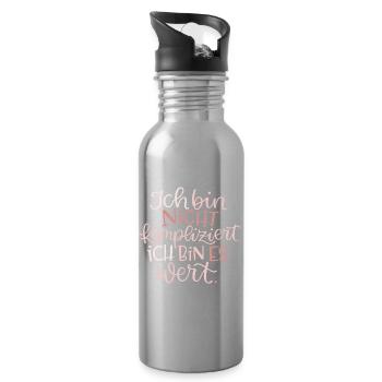 Ich Bin Es Wert - Trinkflasche mit integriertem Trinkhalm - Lightsilver - Rechts