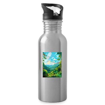Amazone Rainforest Vintage Travel Poster Souvenir - Water bottle with straw - silver - Right