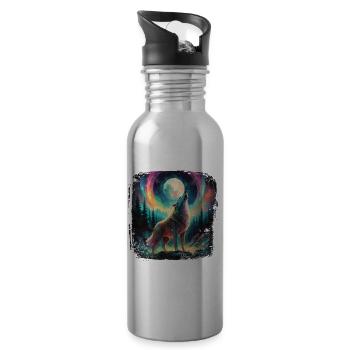 Wasserfarben Wolf Mond Fantasy Bunt Natur - Trinkflasche mit integriertem Trinkhalm - Lightsilver - Rechts